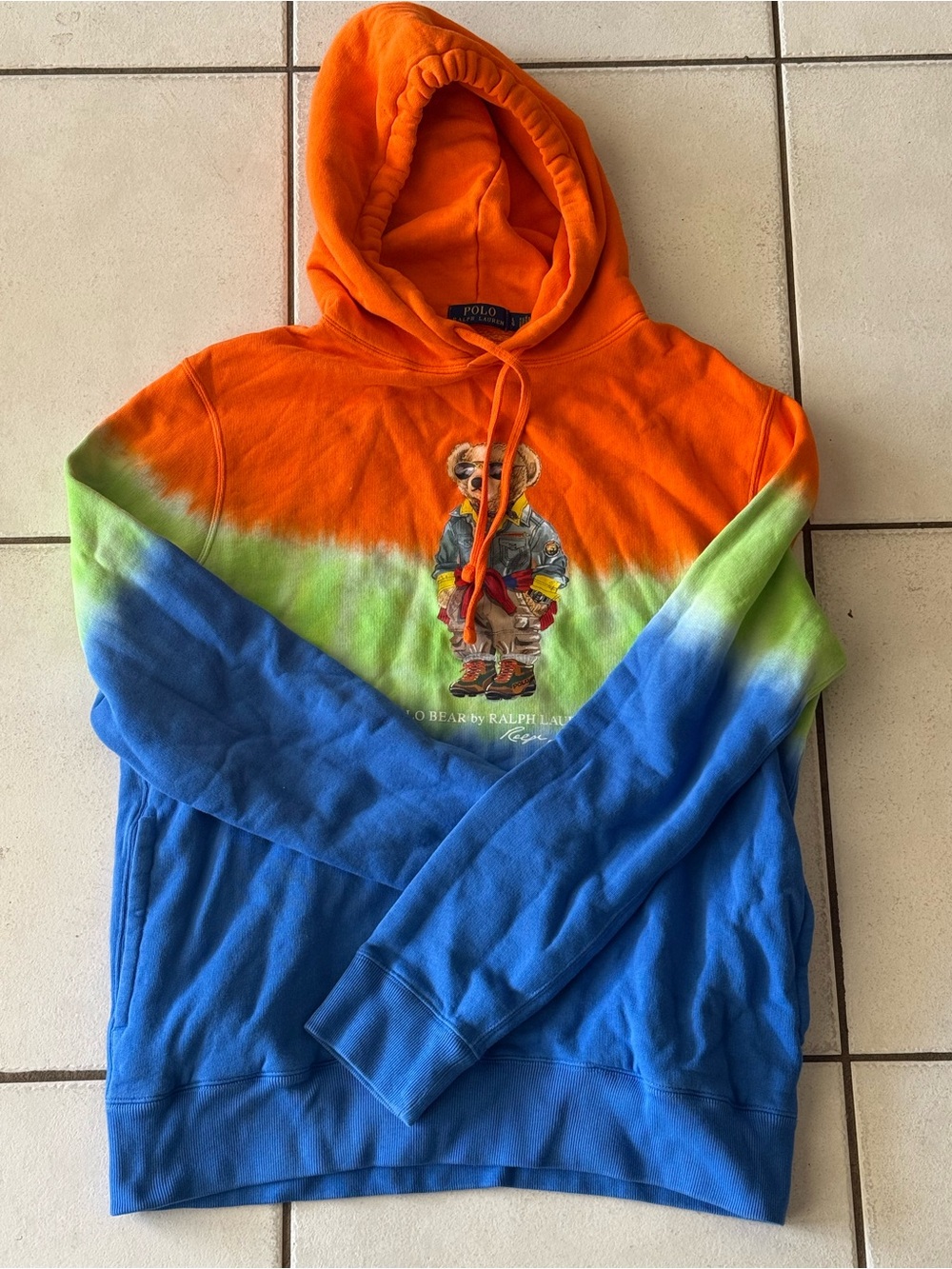 Polo by Ralph Lauren Men’s Orange/Blue Tie-Dye Bear Hoodie men’s Large
